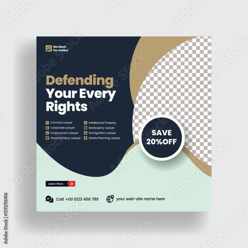 Modern editable social media post, banner, ads template for law Firm service and law consultation web banner, square flyer or poster template design
