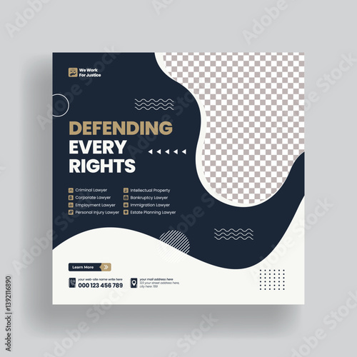 law Firm editable social media post, banner, ads template, lawyer web banner, law consultation services social media square flyer or poster template