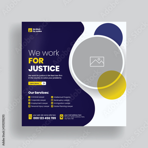 Modern editable social media post, banner, ads template for law Firm service and law consultation web banner, square flyer or poster template design
