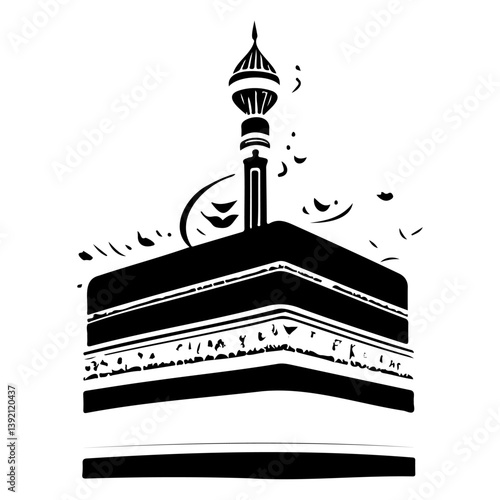 Striking monochromatic representation of an Islamic pilgrimage site architecture