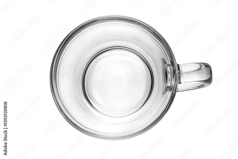 Clear glass mug overhead view empty simple design clean lines transparent studio shot isolated on isolated on transparent background Clear glass mug overhead view empty simple design clean lines transparent studio shot isolated on isolated on transparent background
