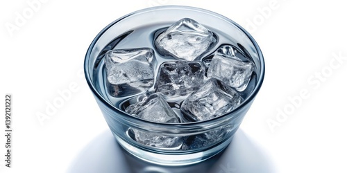 Iced Water Glass Top View - High Resolution Photo, Clipping Path, Isolated White Background, Cool Drink, Refreshing Beverage