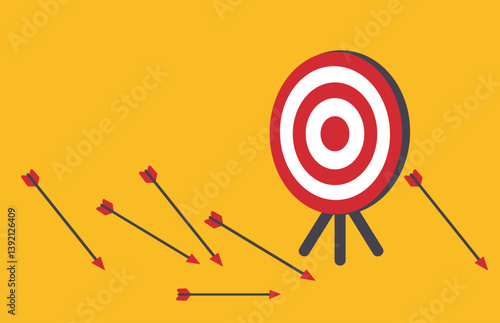Unsuccessful failed attempt to hit bullseye illustration