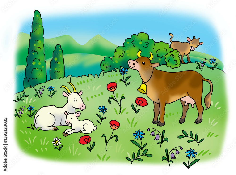 Fototapeta premium landscape with cows