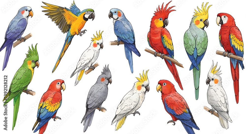 Obraz premium Vibrant Parrot Portraits: A Celebration of Avian Beauty AI Generated