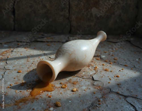 The oil was spilled next to an alabaster jar