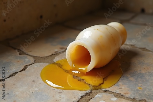 The oil was spilled next to an alabaster jar