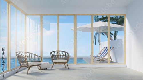 Relaxing Summer Retreat with Pool View, 3D render illustration