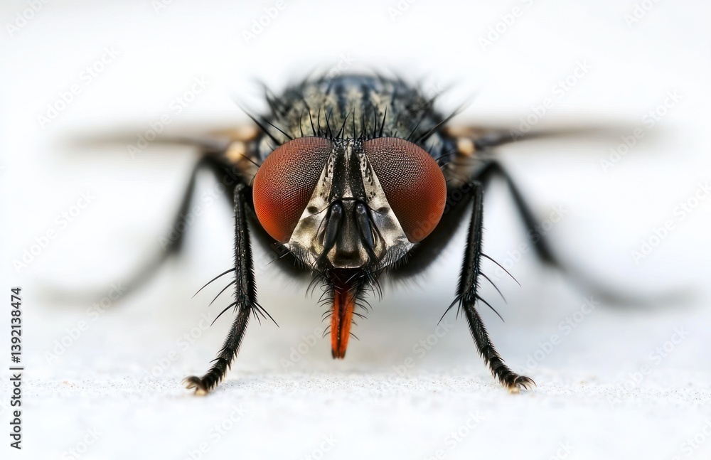 Close-up of a fly on a white surface Close-up of a fly on a white surface