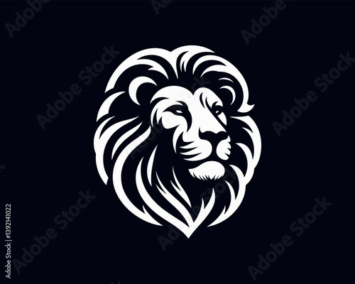 Lion Logo Design Vector Template. Lion Head Logo Icon Vector illustration. Black and white Lion head vector illustration.	