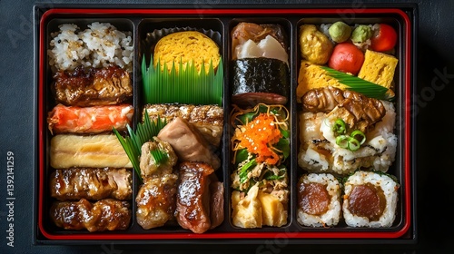Authentic Japanese ekiben bento box with regional specialties