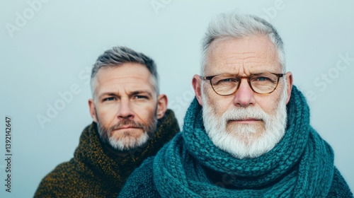 Obraz na płótnie Father and adult son captured in a wintry portrait, reflecting heritage, masculinity and inter generational strength w salonie