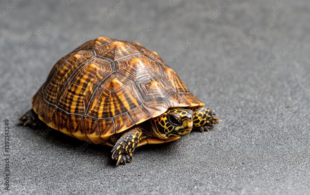 Obraz premium Small Turtle with Patterned Shell on Gray Surface