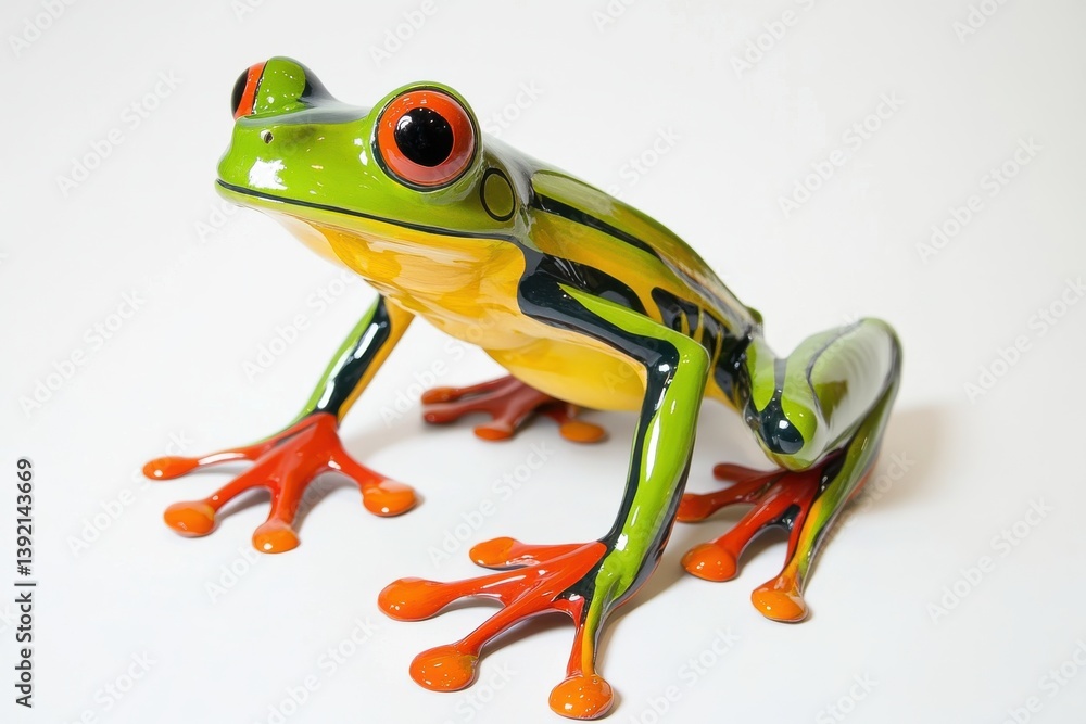 Obraz premium Vibrant Red Eyed Tree Frog Closeup showcasing its striking green yellow and orange hues against a isolated on transparent background