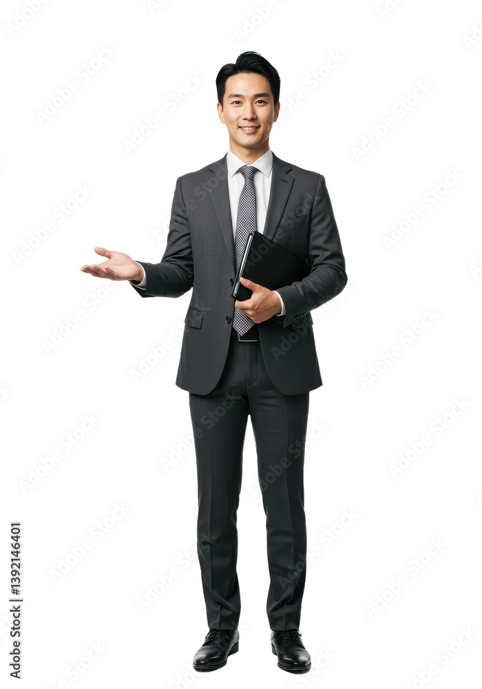 Confident businessman presenting ideas with a tablet in a professional setting Confident businessman presenting ideas with a tablet in a professional setting