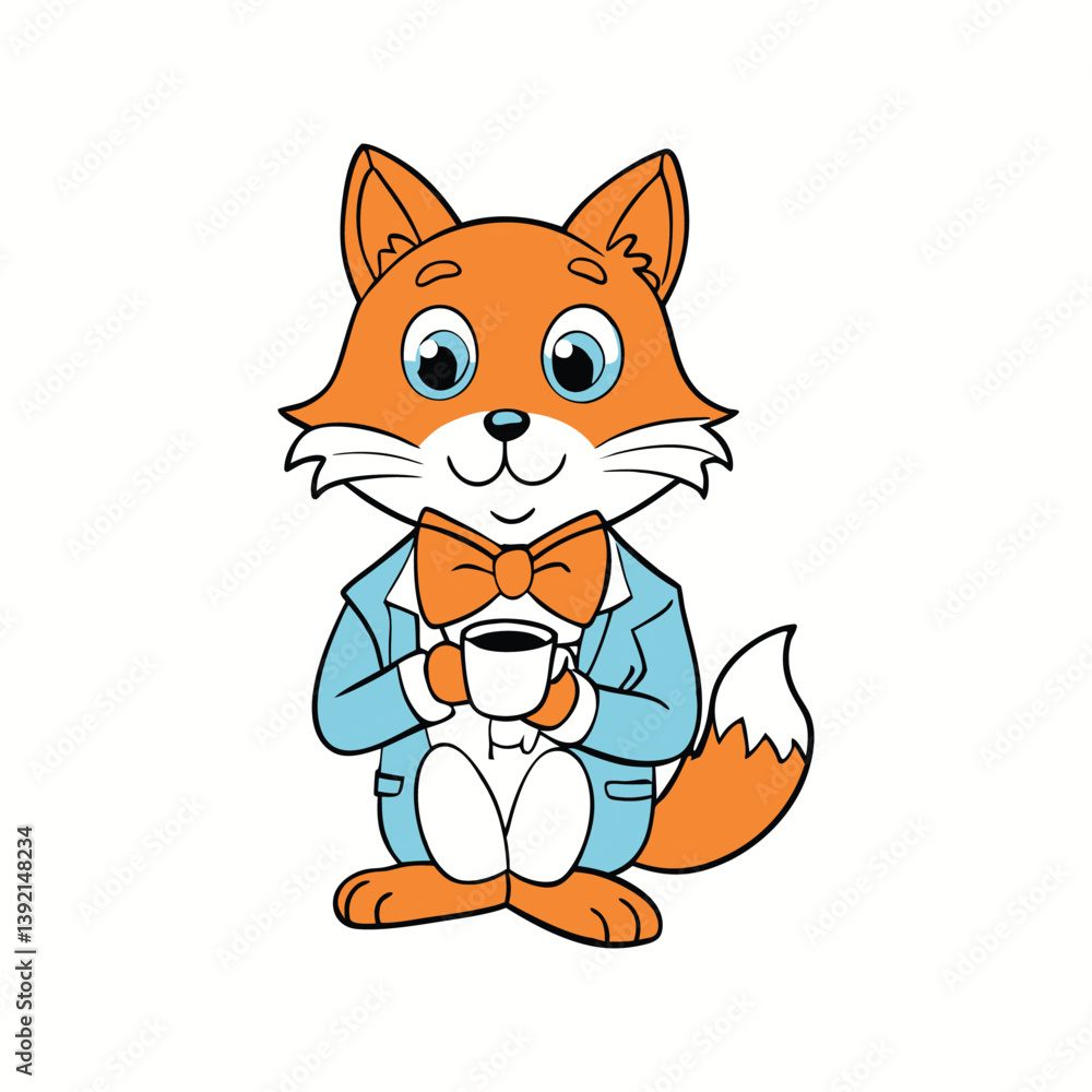 A vector art illustration of a cat wearing a bow tie and sipping tea from a tiny cup.eps A vector art illustration of a cat wearing a bow tie and sipping tea from a tiny cup.eps