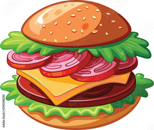 Floating burger isolated on white background