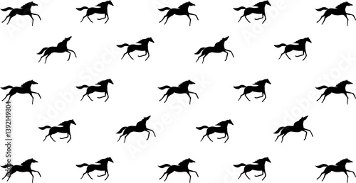 Vector seamless pattern of flat horse silhouette isolated on white background