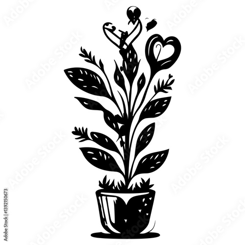 Whimsical heart foliage in an earthenware pot, a botanical emblem of love