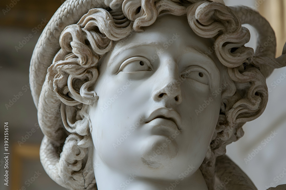 Close up of a medusa sculpture with snakes hair Close up of a medusa sculpture with snakes hair