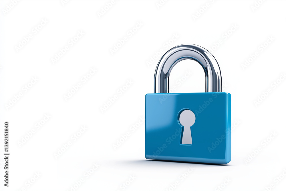 digital lock icon, cyber security symbol, holographic effect, metallic and blue, isolated on white background digital lock icon, cyber security symbol, holographic effect, metallic and blue, isolated on white background