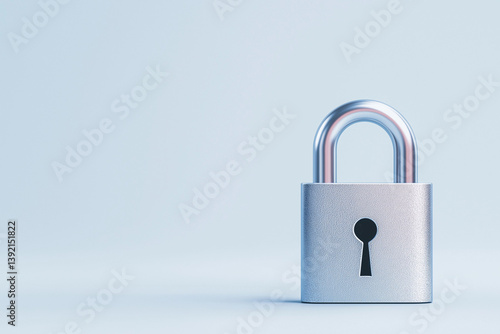 digital lock icon, cyber security symbol, holographic effect, metallic and silver, isolated on white background	
