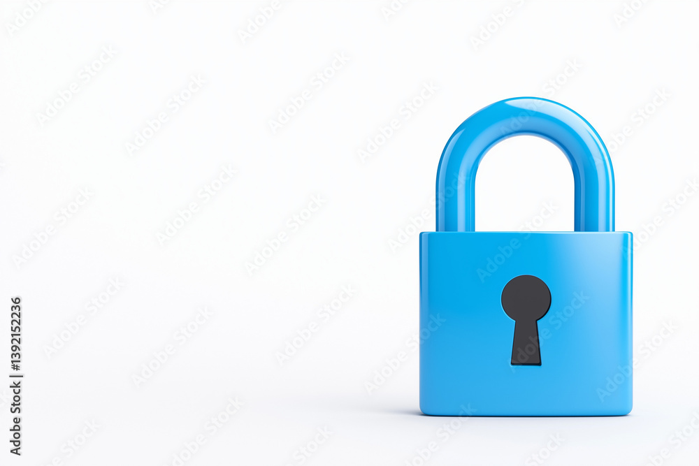Naklejka premium digital lock icon, cyber security symbol, holographic effect, metallic and blue, isolated on white background