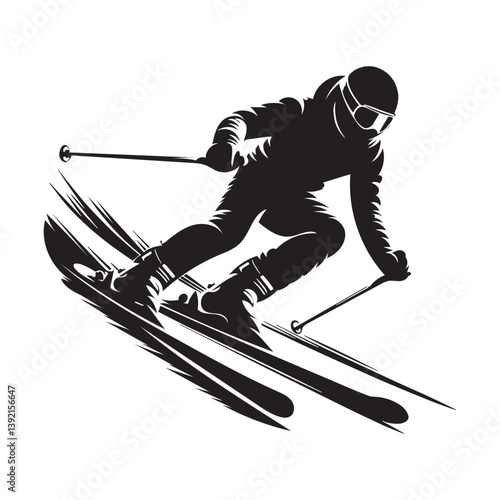 Athletic Alpine Skier silhouette, showcasing agility and control – Skier illustration – Minimalist skier vector – Skier silhouette

