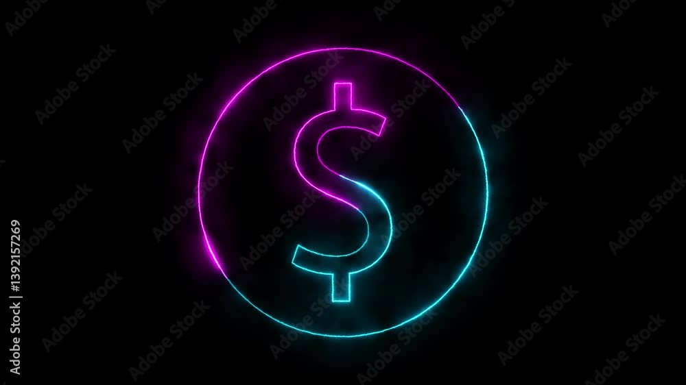 Glowing neon pink cyan aqua color dollar sign animation icon sign symbol on black background Glowing neon pink cyan aqua color dollar sign animation icon sign symbol on black background