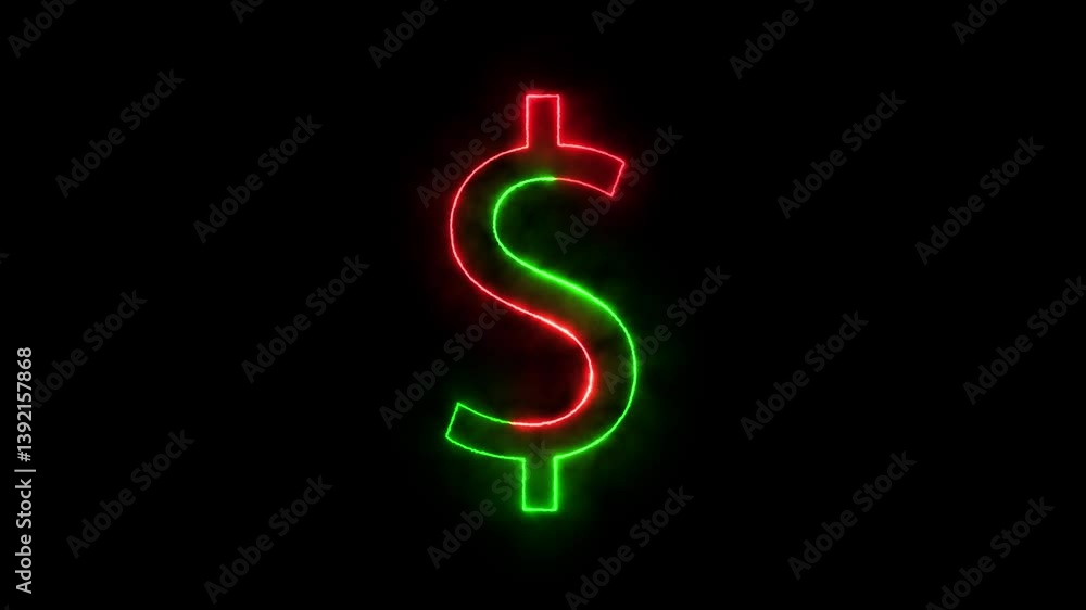 Glowing neon red green color dollar sign animation icon sign symbol on black background Glowing neon red green color dollar sign animation icon sign symbol on black background
