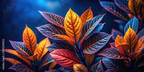 Dark background wallpaper features vibrant blue and orange floral art; abstract botanical illustration with lively leaf designs.