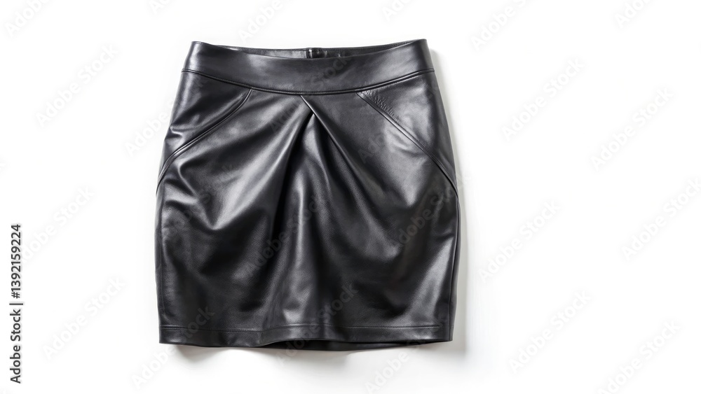 Sleek Black Leather Skirt Photography: Casual Drape, Plain Background, Fashion Still Life Sleek Black Leather Skirt Photography: Casual Drape, Plain Background, Fashion Still Life