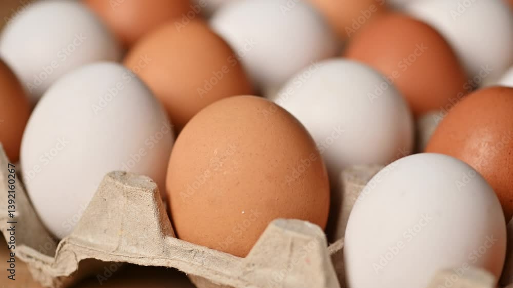 The eggs are packed in a row, the camera makes the passage using a slider. Chicken eggs are depicted in large detail on the table, in the kitchen and ready for cooking. The eggs are packed in a row, the camera makes the passage using a slider. Chicken eggs are depicted in large detail on the table, in the kitchen and ready for cooking.