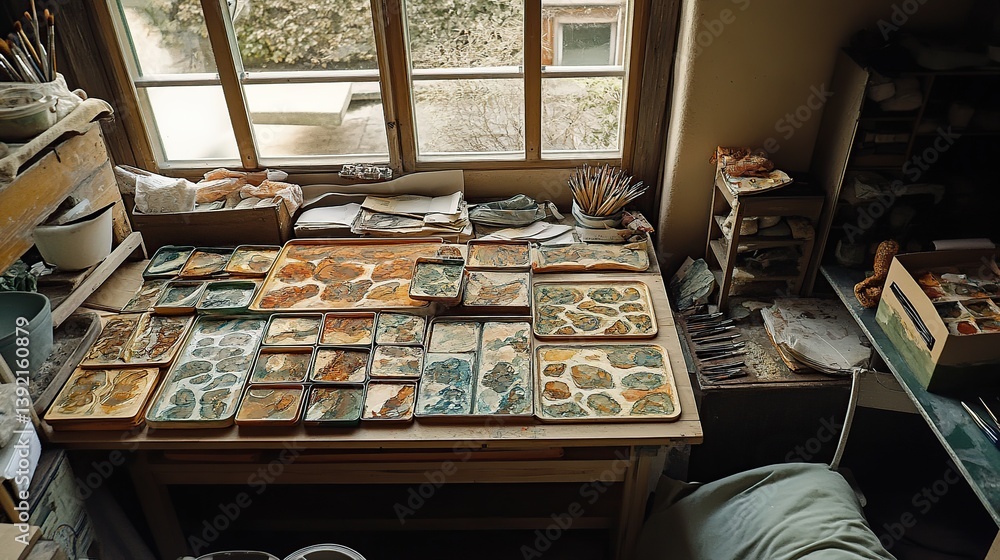 Studio Pottery Leaf Samples Drying Window Light Studio Pottery Leaf Samples Drying Window Light