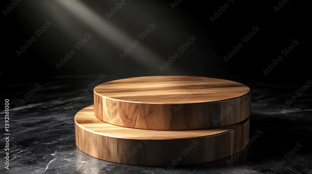 Elegant Wooden Podium with Dark Marble Background. Elegant Wooden Podium with Dark Marble Background.