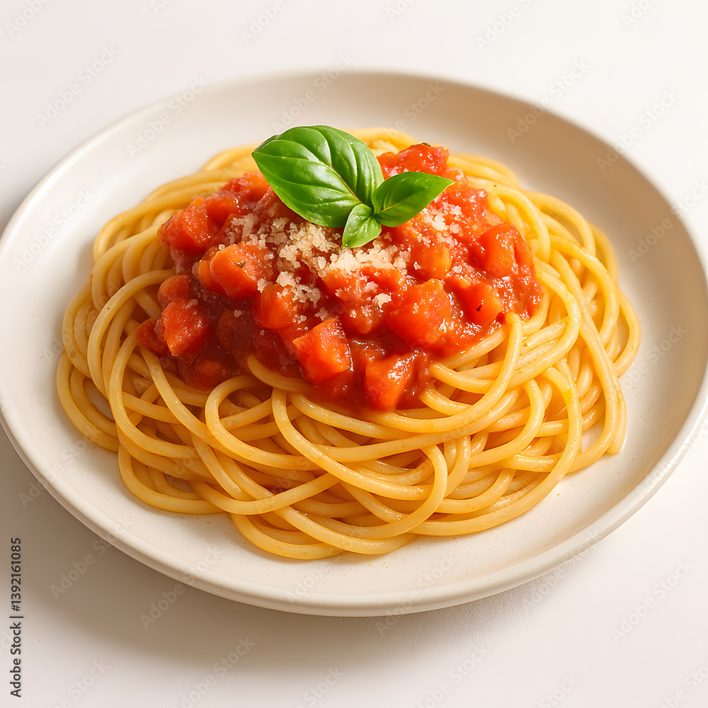 Spaghetti with Tomato Sauce, Basil, and Parmesan Cheese Spaghetti with Tomato Sauce, Basil, and Parmesan Cheese