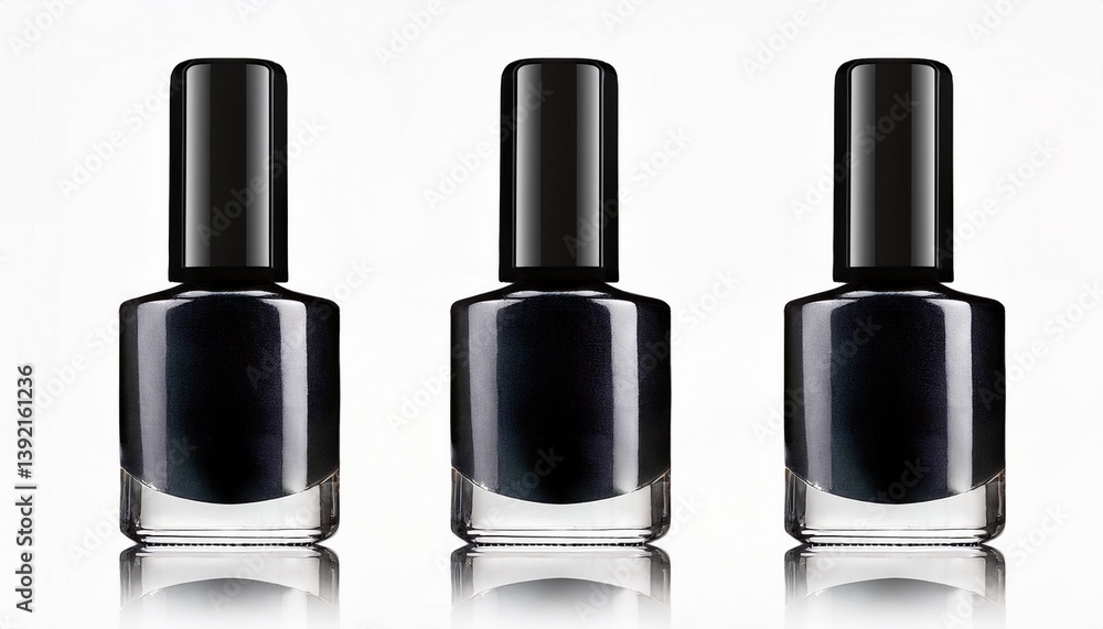 Obraz premium Collection of black nail polish bottle, isolated a white background. Cosmetic nail polish bottle mock-up for advertising. Generated image