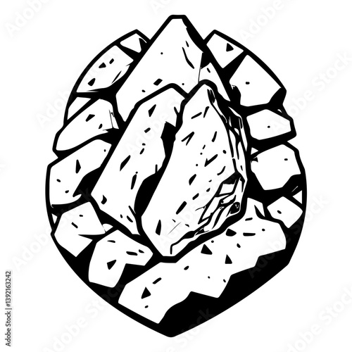 Monochrome Rock Formation Design in an Oval Frame with Jagged Stone Edges