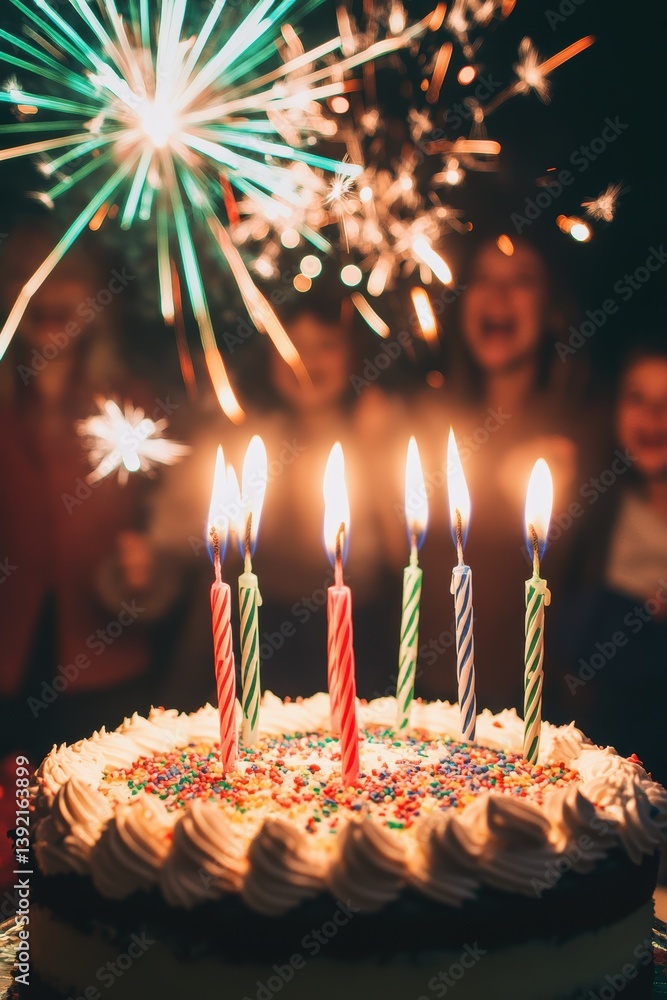 Birthday cake with candles during a family party