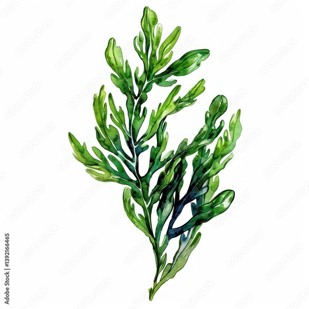 An isolated fresh seaweed illustration watercolor vibrant.