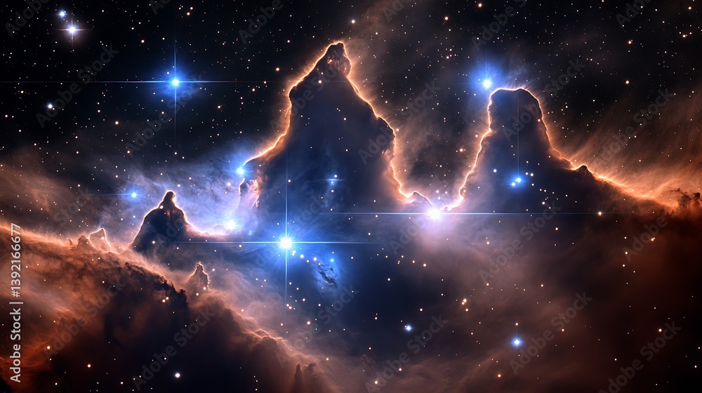 Stunning cosmic landscape with glowing nebulae and brilliant star formations Stunning cosmic landscape with glowing nebulae and brilliant star formations