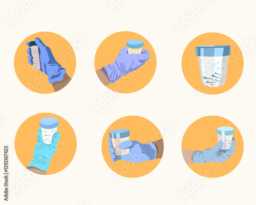 Vector isolated illustration of sperm donation icon set. Sperm freezing.Sperm storage technology