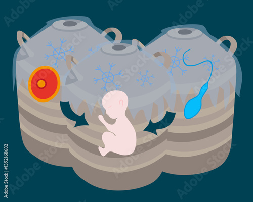 Vector isolated illustration of egg and sperm freezing. Cryopreservation. Preparation for artificial insemination. Egg and sperm donation.