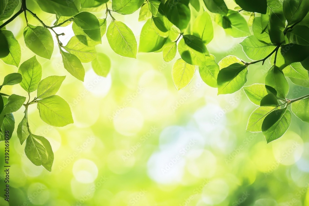 Fresh green foliage framing soft light Fresh green foliage framing soft light