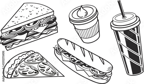 Fast Food Menu Sandwich, Pizza, Sub, Coffee, Soda