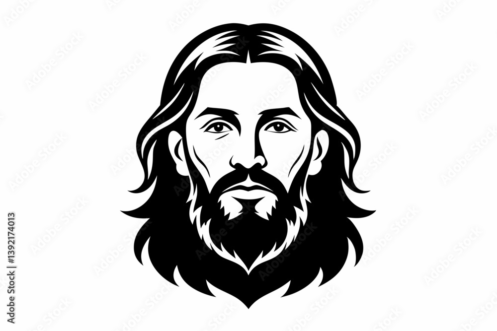 Fototapeta premium Jesus face silhouette black vector