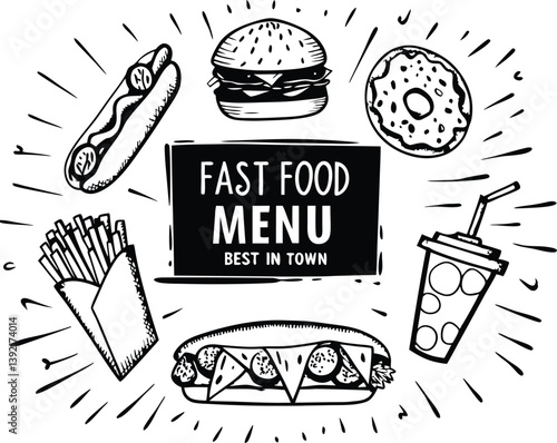 Fast Food Menu Best in Town, Burgers, Hot Dogs, Fries