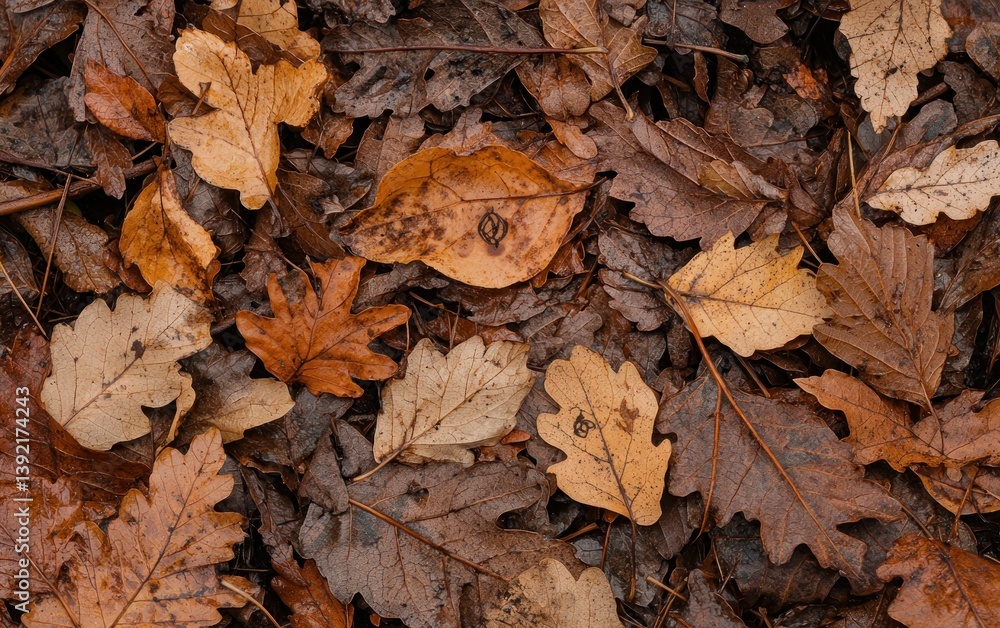 Wet Autumn Leaves on Forest Floor Wet Autumn Leaves on Forest Floor