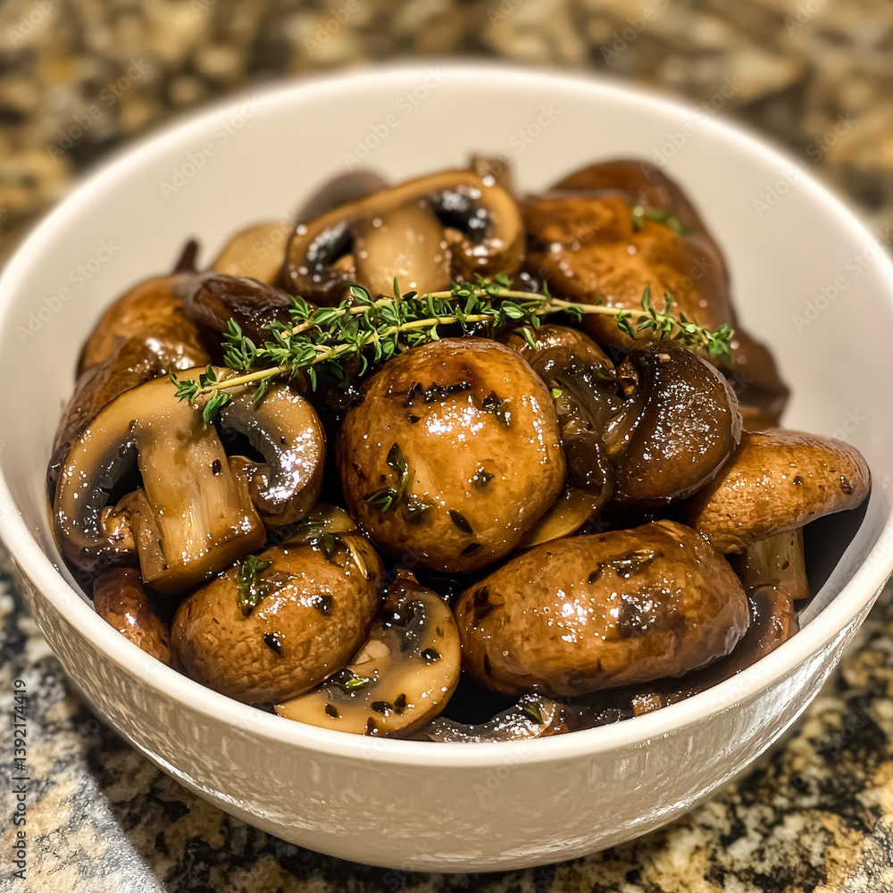 Bowl of mushrooms with herbs and spices Bowl of mushrooms with herbs and spices