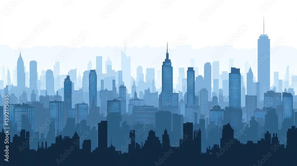 Cityscape silhouette, urban skyline, foggy background, use for posters, wallpaper Cityscape silhouette, urban skyline, foggy background, use for posters, wallpaper
